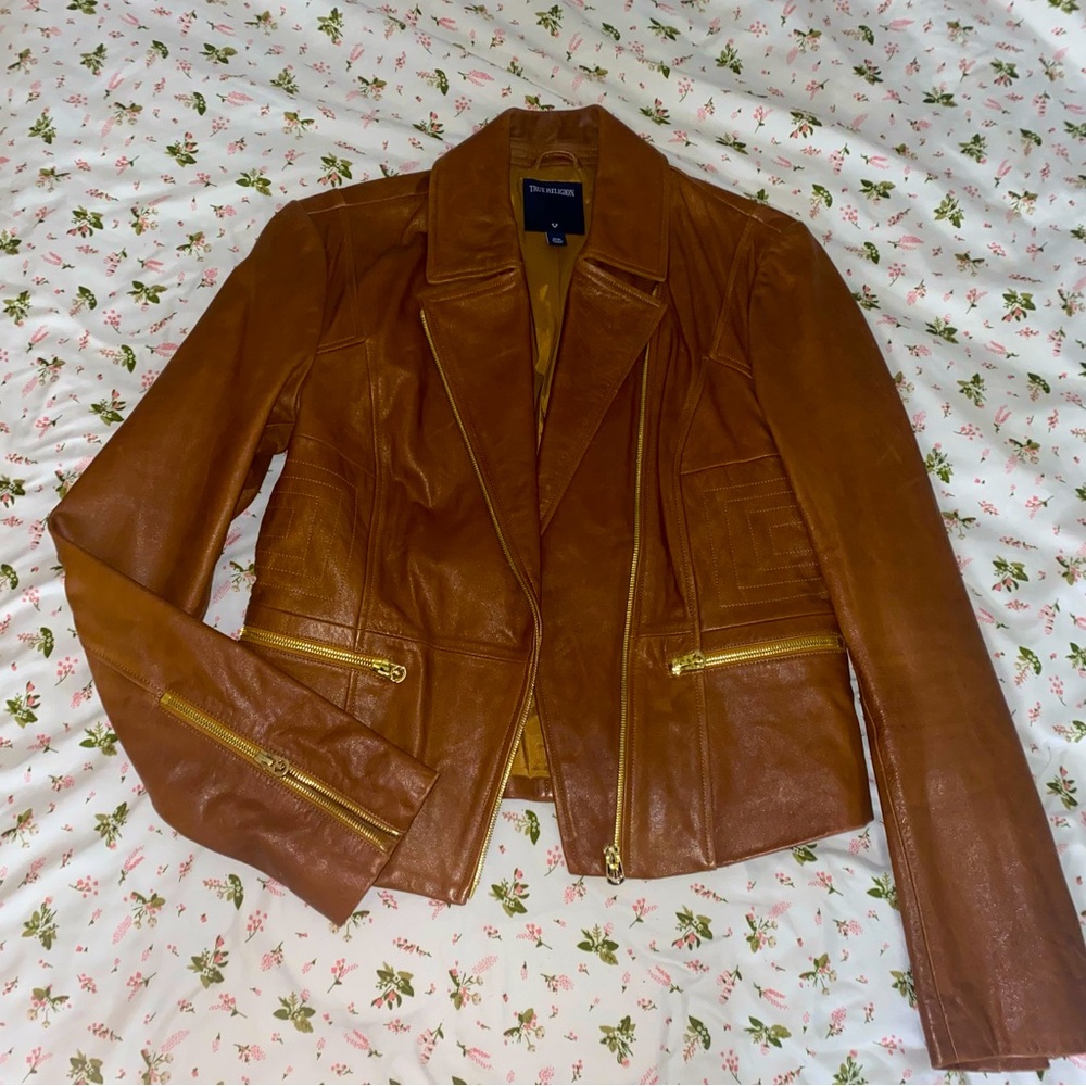 Zara Brown Leather Moto Jacket